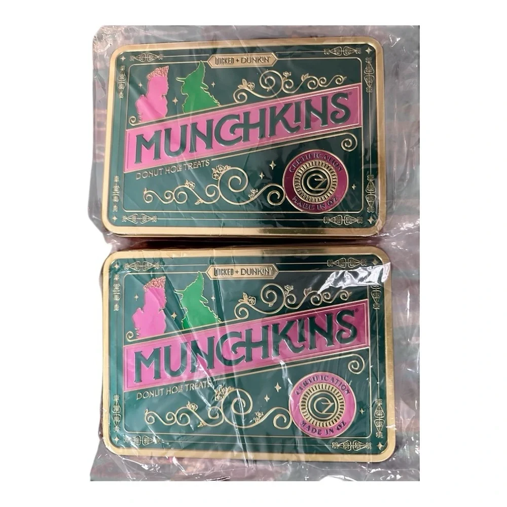 🎄 DUNKIN x WICKED Good For You Munchkin Tin Glinda & Elphaba Pink ,Green.(2 pcs)
